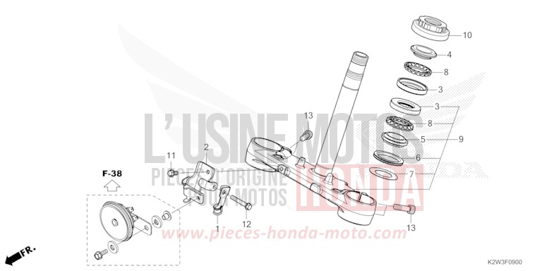 STEERING STEM for Dax ST125 PEARL NEBULA RED (R376) from 2023